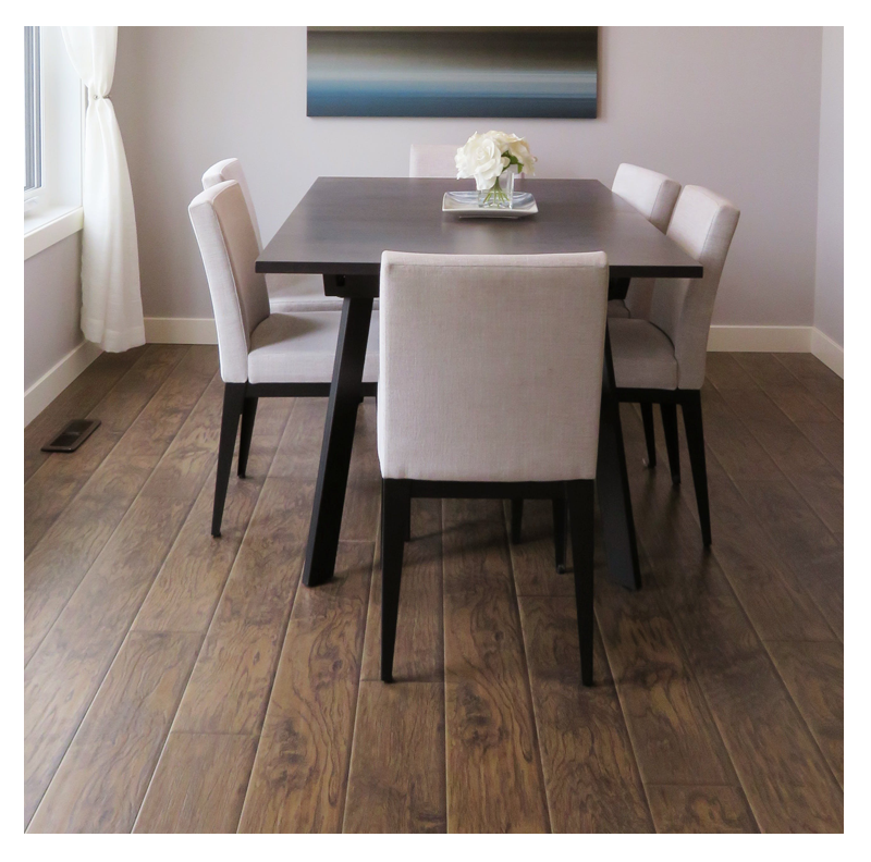 Premium vinyl floor installation, dark wood look, in dinning room, in Fallston, Bel Air, Forest Hill area